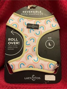 Lucy & Co. Reversible Pink Rainbow Dog Harness - Large
